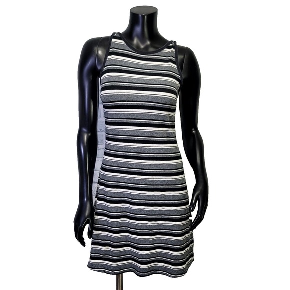 Entrancy Dresses & Skirts - Vintage 90s‎ Entrancy Womens M Grey Black Ribbed Knit Mini Striped Tank Dress